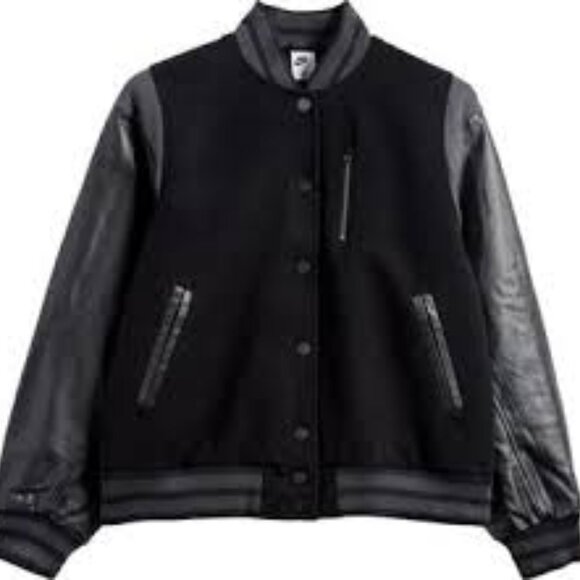 NIKE Sportswear Destroyer Leather & Wool Blend Varisty Bomber Jacket Size S NWT - Picture 6 of 16